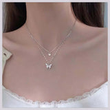 Necklace Butterfly Pendant Chain Women Rhinestone Jewelry Layered Clavicle