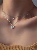 Necklace Butterfly Pendant Chain Women Rhinestone Jewelry Layered Clavicle
