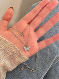 Necklace Butterfly Pendant Chain Women Rhinestone Jewelry Layered Clavicle
